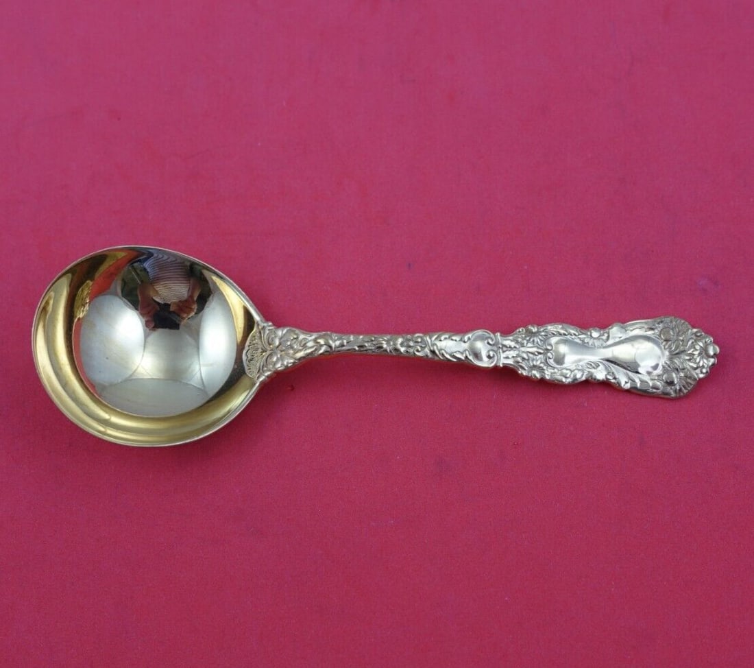 Gorham Imperial Chrysanthemum Vermeil Sterling Silver Bouillon Spoon 5 Inch: Gorham Imperial Chrysanthemum Vermeil Sterling Silver Bouillon Spoon 5 Inch This exquisite bouillon soup spoon from Gorham features the elegant Imperial Chrysanthemum Vermeil pattern. Crafted from ste