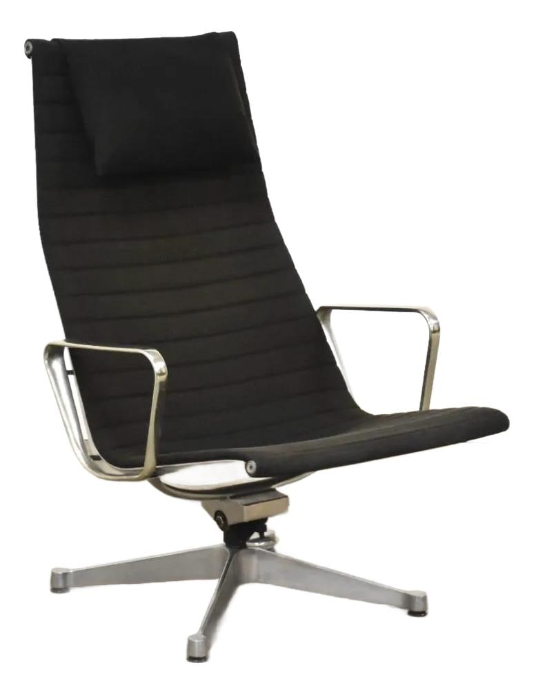 1960s Charles and Ray Eames Aluminum Lounge Chair Black Sling: 1960s Charles and Ray Eames Aluminum Lounge Chair Black Sling This iconic mid-century modern lounge chair, designed by Charles and Ray Eames for Herman Miller, features a durable aluminum frame and a 