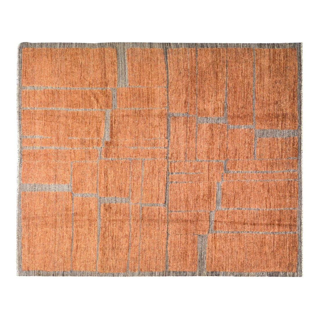 Copper Wool Area Rug Hand Knotted Moroccan Style 10'3'' x 14'4'': Copper Wool Area Rug Hand Knotted Moroccan Style 10'3'' x 14'4'' This Moroccan hand-knotted wool rug showcases traditional craftsmanship paired with a modern design sensibility. Carefully crafted usin