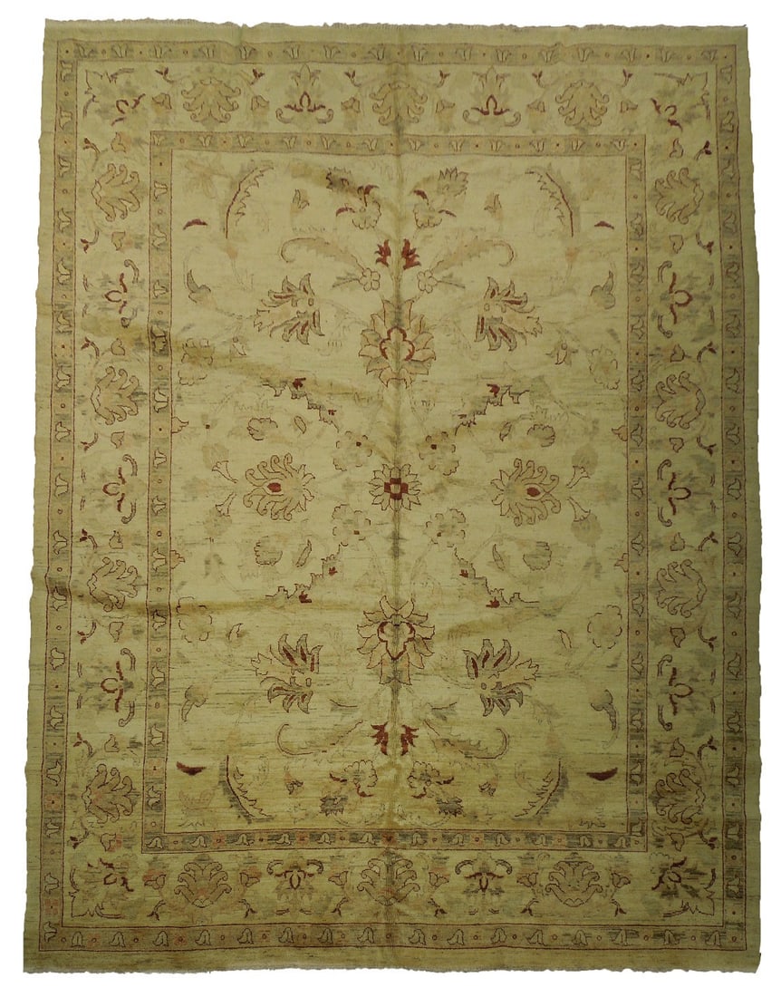8.11 x 11.6 Handwoven Cream Chobi Peshawar Wool Rug: 8.11 x 11.6 Handwoven Cream Chobi Peshawar Wool Rug Free continental US Shipping Enhance your living space with this exquisite 8.11 x 11.6 Cream Vegetable Dyed Chobi Peshawar Rug. Handwoven with a com