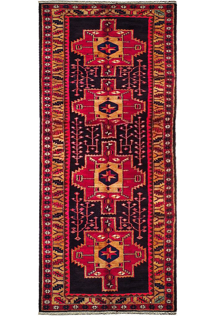 Handmade 4' x 11' Red Pink Persian Hamadan Runner Rug: Handmade 4' x 11' Red Pink Persian Hamadan Runner Rug Free continental US Shipping Introduce timeless charm to your home with this exquisite 4' x 11' Red Pink Semi-Antique Persian Hamadan Runner. Hand