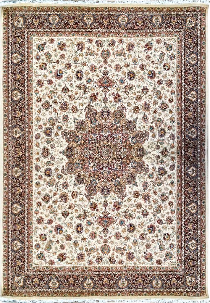 10 x 13 Hand-Knotted Persian Tabriz Style Carpet Ivory Blue Burgundy (1 of 7)