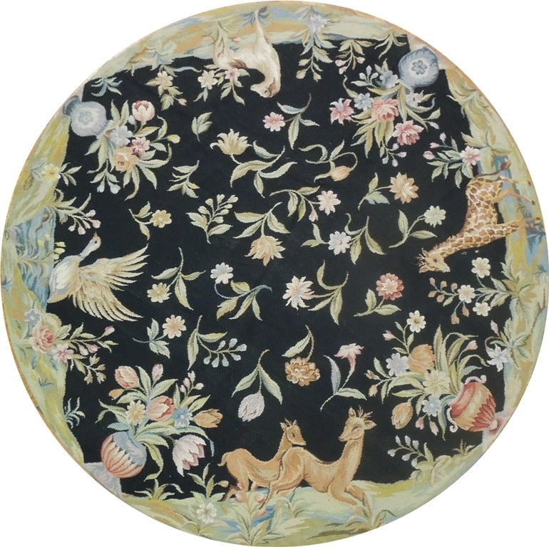 Elegant 6' Black Needlepoint Flat Weave Round Area Rug (1 of 6)