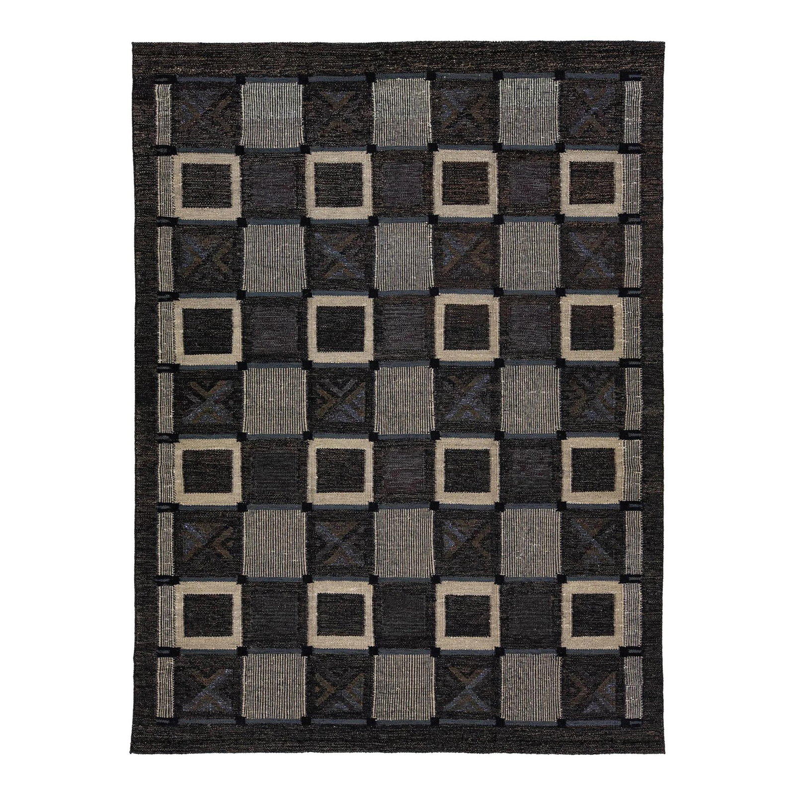 Charcoal Wool Rug 8'10 x 11'11 Modern Swedish Art Deco Design (1 of 9)