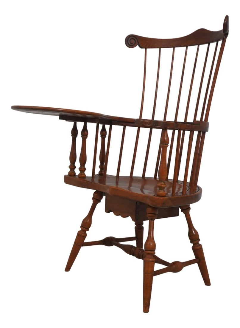 Comb-Back Windsor Writing Chair in Oak Cherry Walnut with Drawer by Frederick Duckloe: Comb-Back Windsor Writing Chair in Oak Cherry Walnut with Drawer by Frederick Duckloe This comb-back Windsor desk writing chair is handcrafted in a traditional style using a mix of oak, cherry, and wa