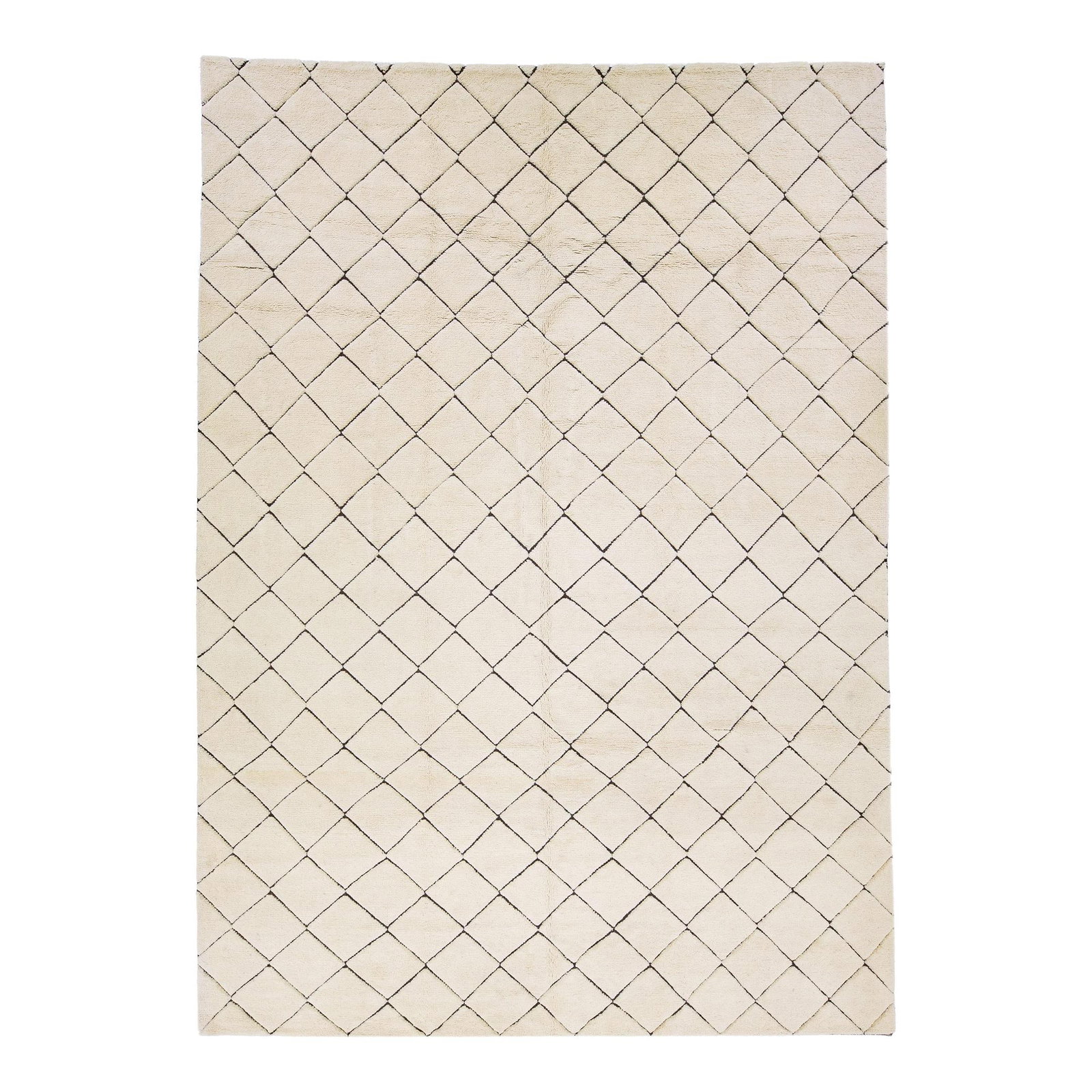 Modern Geometric Moroccan Handmade Wool Rug 9' x 14' Ivory: Modern Geometric Moroccan Handmade Wool Rug 9' x 14' Ivory Enhance your living space with this stunning Moroccan-style handmade wool rug, featuring a chic ivory field adorned with a striking geometric