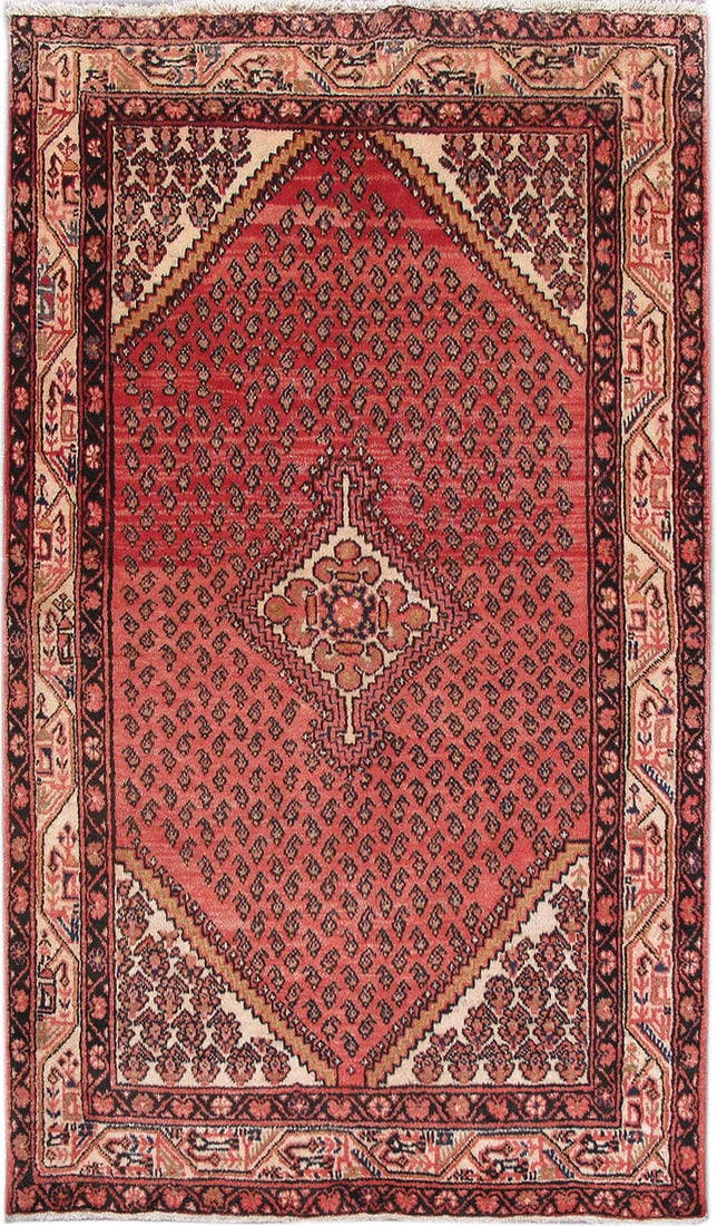 Red Persian Hamadan Rug 50 x 82 Inch Hand Knotted Wool Iran: Red Persian Hamadan Rug 50 x 82 Inch Hand Knotted Wool Iran Free continental US Shipping Enhance your home decor with the exquisite 4.2 x 6.10 Red Persian Hamadan Rug, a handcrafted masterpiece by ski