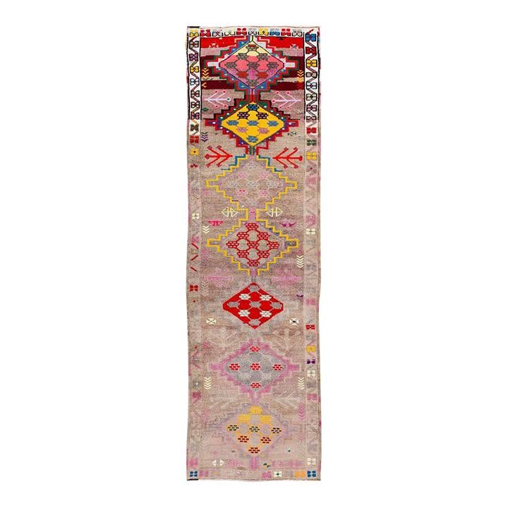 Vintage Turkish Hand-Knotted Wool Runner Rug Tan Medallion Design 3'3 x 10'10: Vintage Turkish Hand-Knotted Wool Runner Rug Tan Medallion Design 3'3 x 10'10 This stunning vintage runner rug showcases the artistry of handmade craftsmanship. Featuring a beautiful tan field, it is 