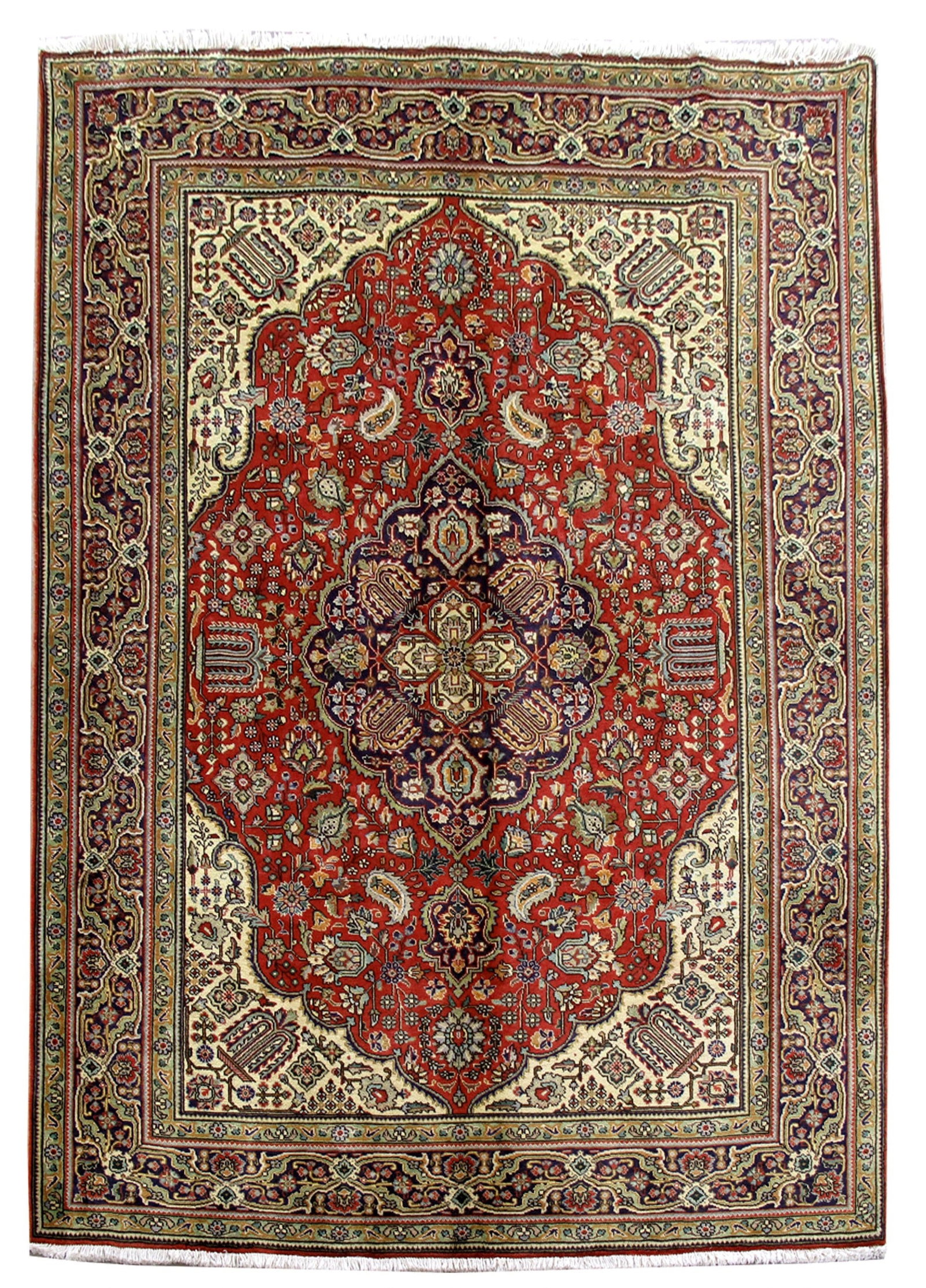 7 x 10 Persian Tabriz Hand Knotted Wool Geometric Rug: 7 x 10 Persian Tabriz Hand Knotted Wool Geometric Rug Free continental US Shipping This 7 x 10 Persian Tabriz geometric rug is hand-knotted in Tabriz, Iran, and features bold angular medallions, diamo