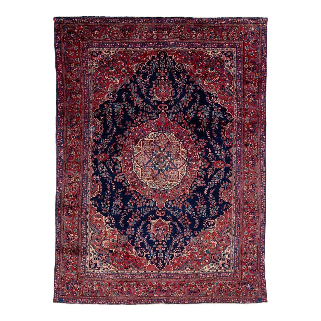 Hand Knotted Wool Medallion Rug 8'11 x 12'3: Hand Knotted Wool Medallion Rug 8'11 x 12'3 This authentic vintage rug is expertly hand-knotted from high-quality, durable wool, offering timeless elegance to any space. It features a classic central 