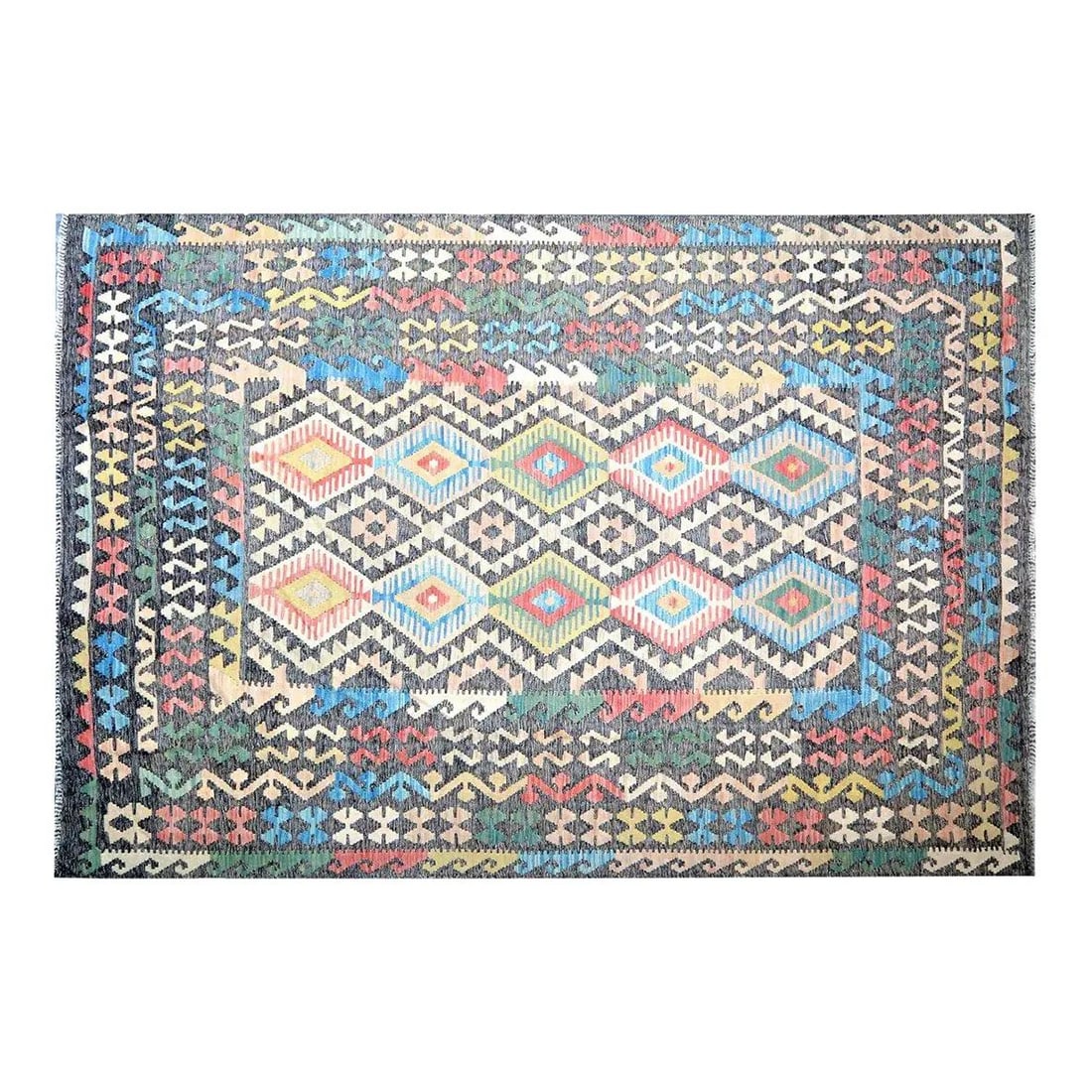 Maimana Wool Flatweave Kilim Rug 6'5 x 9'5 Afghan Traditional Design: Maimana Wool Flatweave Kilim Rug 6'5 x 9'5 Afghan Traditional Design This Afghan Maimana flatweave kilim is handcrafted from wool using traditional rug-making techniques. It features a blend of classi