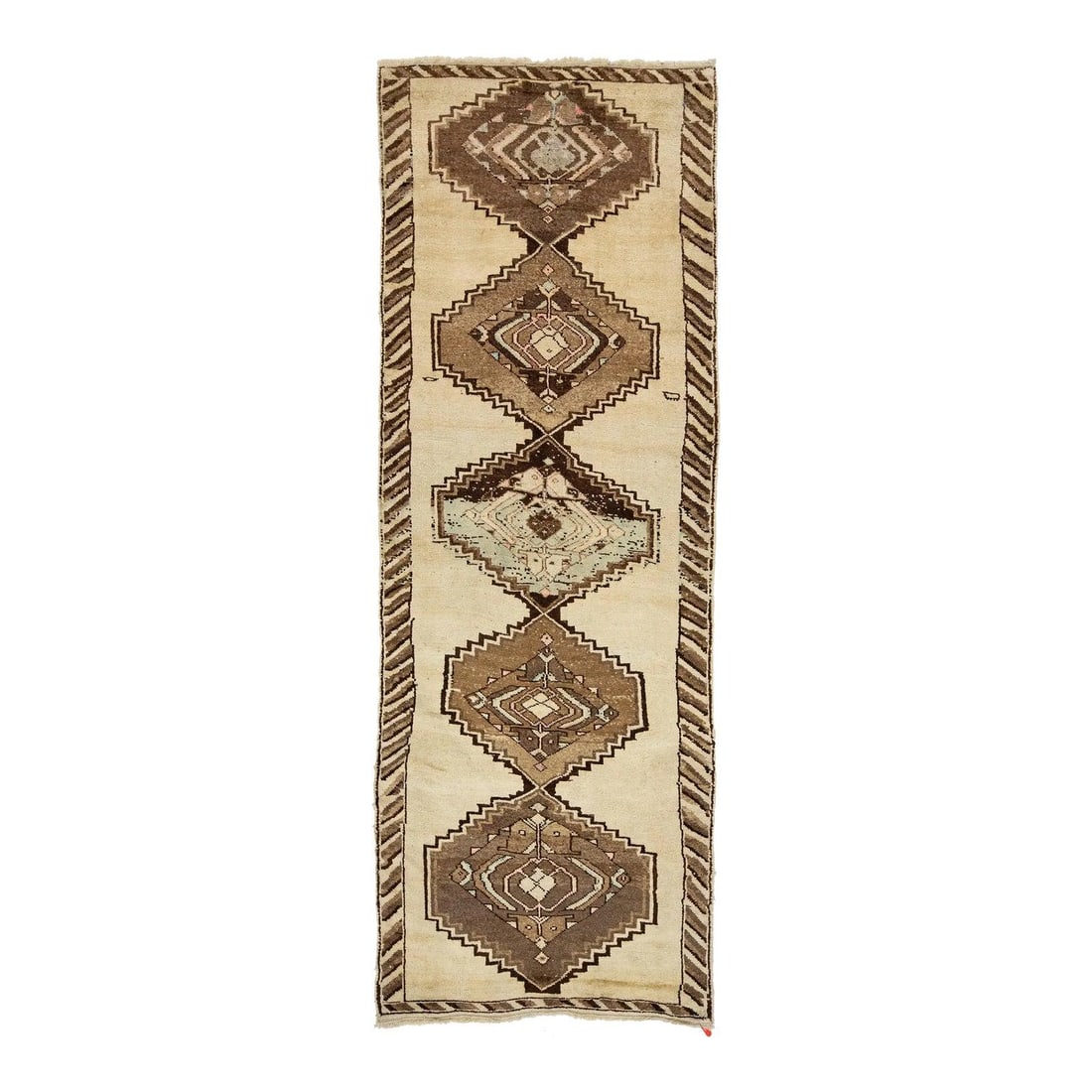 Beige 20th Century Persian Malayer Wool Runner Tribal Design 3'4 X 10'3: Beige 20th Century Persian Malayer Wool Runner Tribal Design 3'4 X 10'3 Discover the elegance of this handmade Persian Malayer rug, crafted in the 20th century. Featuring a stunning beige field adorne