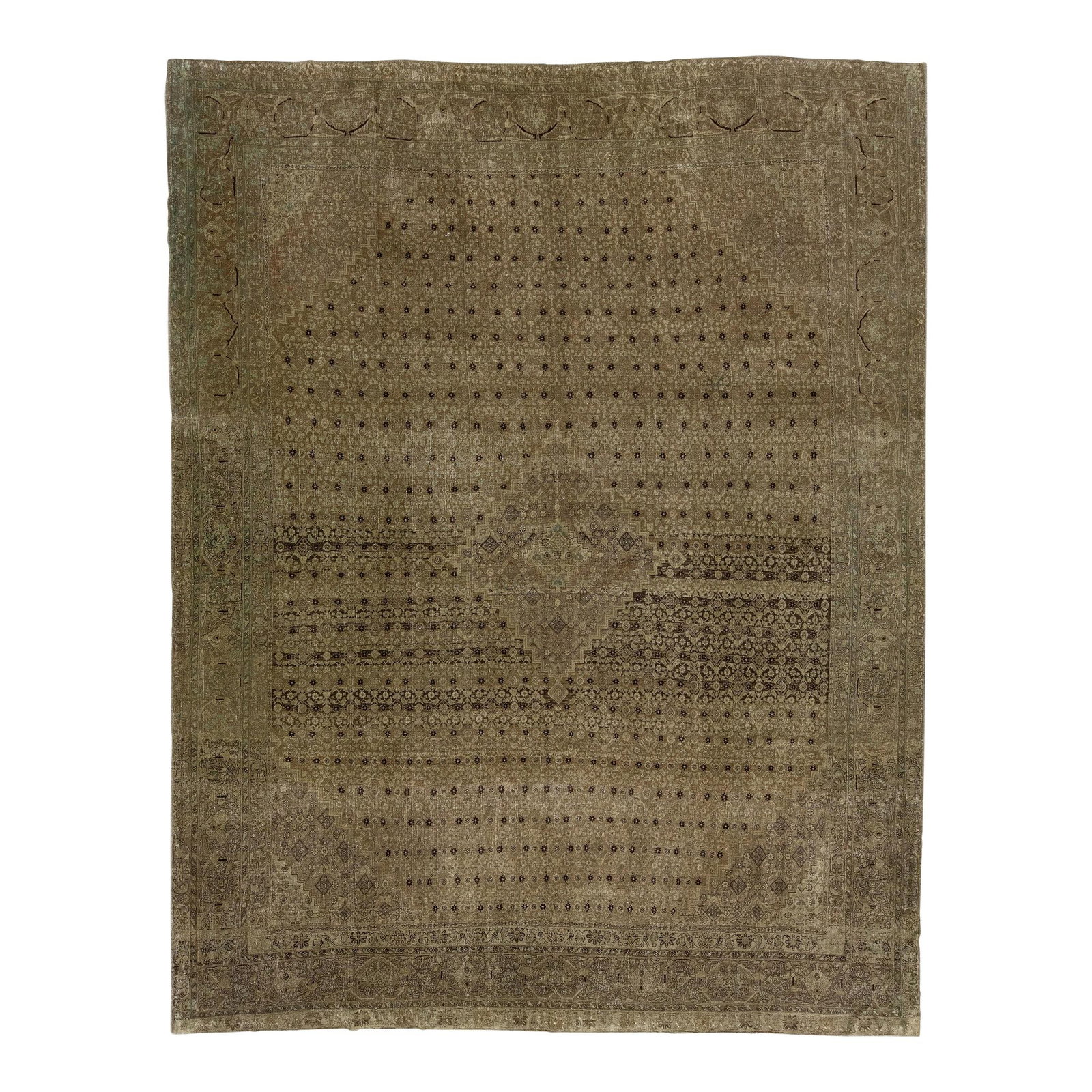 Handmade 20th Century Brown Tabriz Wool Rug 11'3 x 14'4: Handmade 20th Century Brown Tabriz Wool Rug 11'3 x 14'4 Enhance your living space with this remarkable 20th Century Handmade Tabriz Wool Rug. Featuring a rich brown color field, this antique piece sho