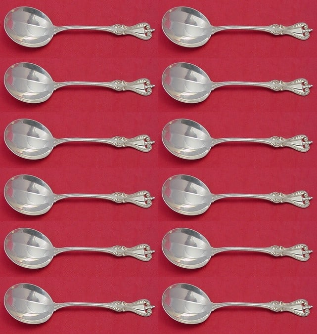 Towle Old Colonial Sterling Silver Cream Soup Spoon Set 12 Pieces: Towle Old Colonial Sterling Silver Cream Soup Spoon Set 12 Pieces Enhance your dining experience with this exquisite 12-piece set of Old Colonial cream soup spoons by Towle. Crafted from high-quality 