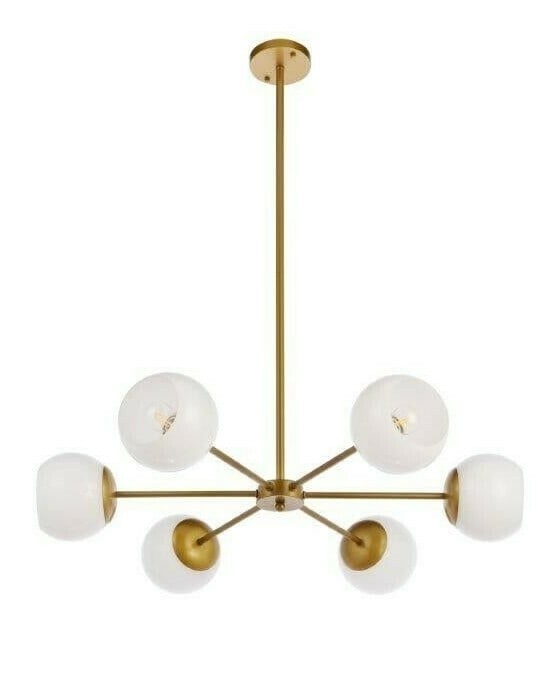 Briggs Brass Pendant Chandelier with Six White Glass Shades Adjustable Height (1 of 8)