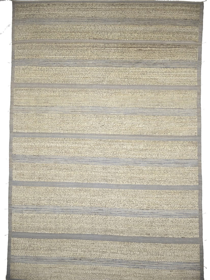 Hand-Knotted Wool Area Rug Modern Moroccan Tribal Stripe Design 12'11 x 18'11: Hand-Knotted Wool Area Rug Modern Moroccan Tribal Stripe Design 12'11 x 18'11 This oversized Moroccan-style tribal stripes rug features a modern design with multicolored tones including gray, beige, a