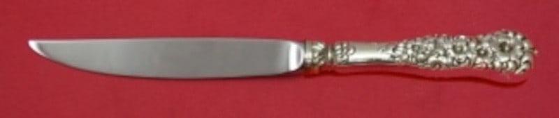 Dominick Haff Rococo Sterling 8 Steak Knife Nonserrated: Dominick Haff Rococo Sterling 8 Steak Knife Nonserrated This is a sterling silver steak knife in the Rococo pattern by Dominick & Haff. Crafted in the United States between 1850 and 1899, this non-ser