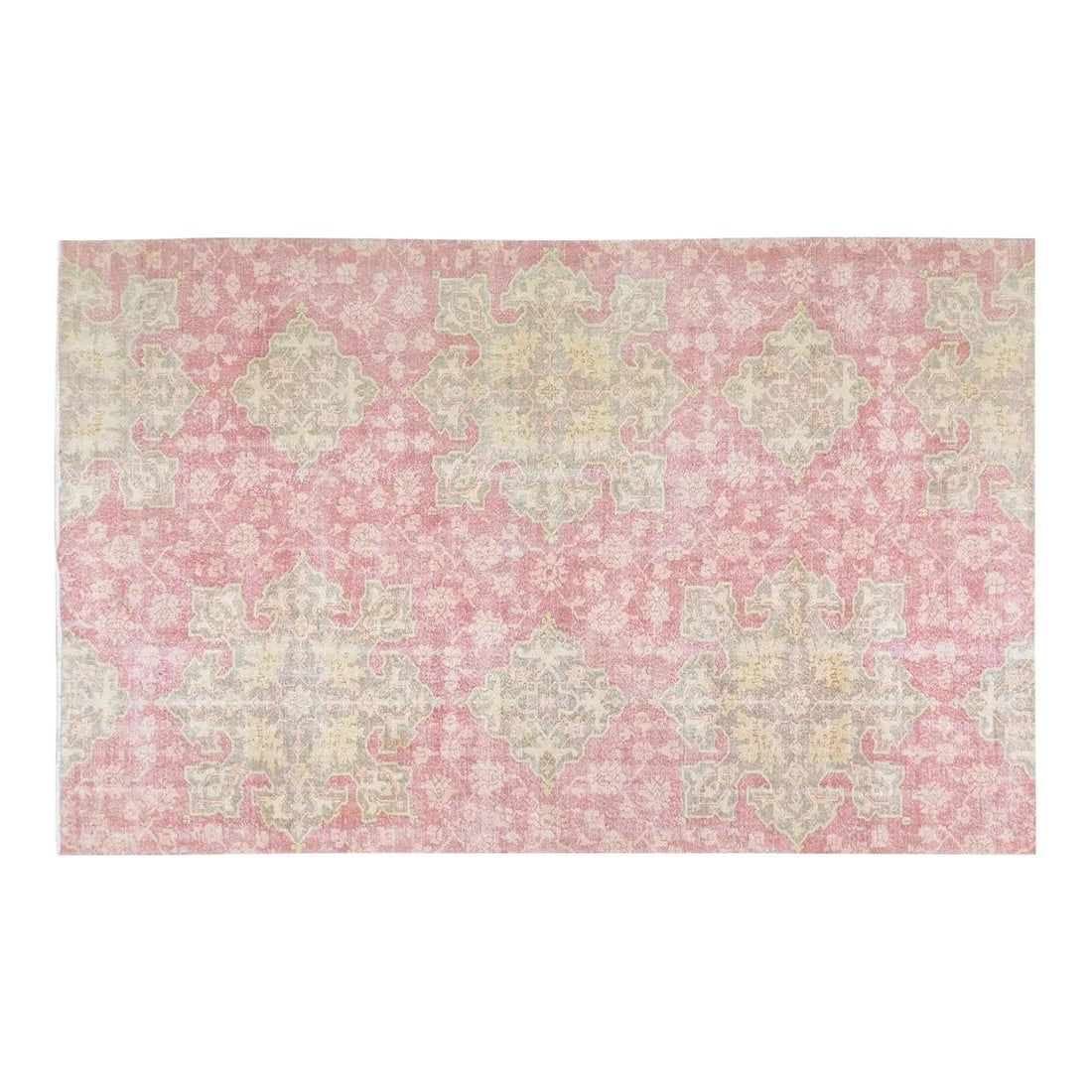 Blush Wool Area Rug Handcrafted Anatolian 8'x12'5": Blush Wool Area Rug Handcrafted Anatolian 8'x12'5" This vintage Turkish Anatolian rug is hand-knotted from wool using traditional rug-making techniques. Its blush color and rich texture offer a blend 