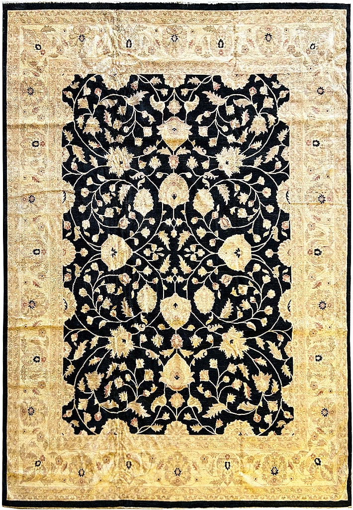 Handmade 11.8 x 15.4 Black Chobi Peshawar Rug Elegant Floral Design: Handmade 11.8 x 15.4 Black Chobi Peshawar Rug Elegant Floral Design Free continental US Shipping Transform your living space with this stunning 11.8 x 15.4 Black Chobi Peshawar Large Rug, handcrafted 