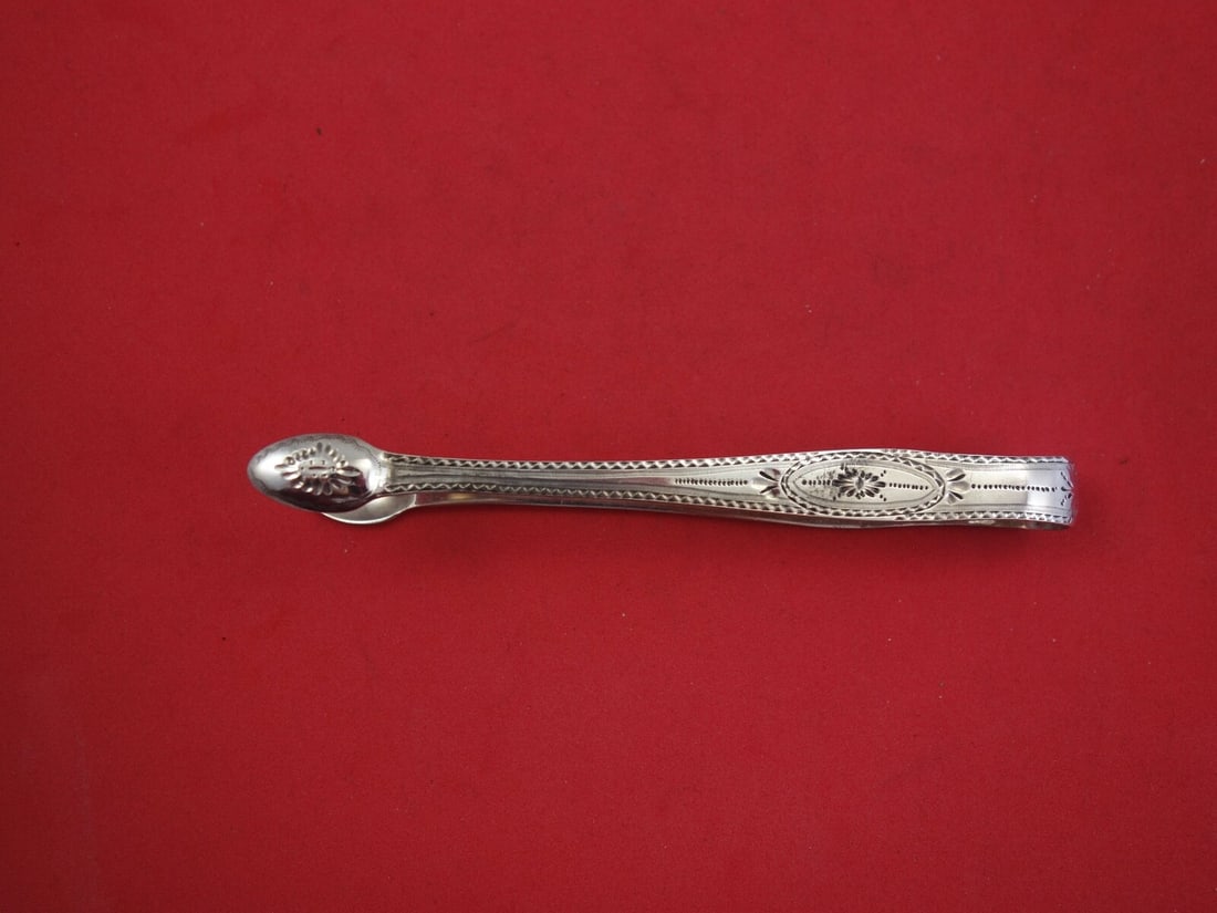 Georgian Sterling Silver Sugar Tong by Stephen Adams 5.5" Bright-Cut Design (1 of 2)