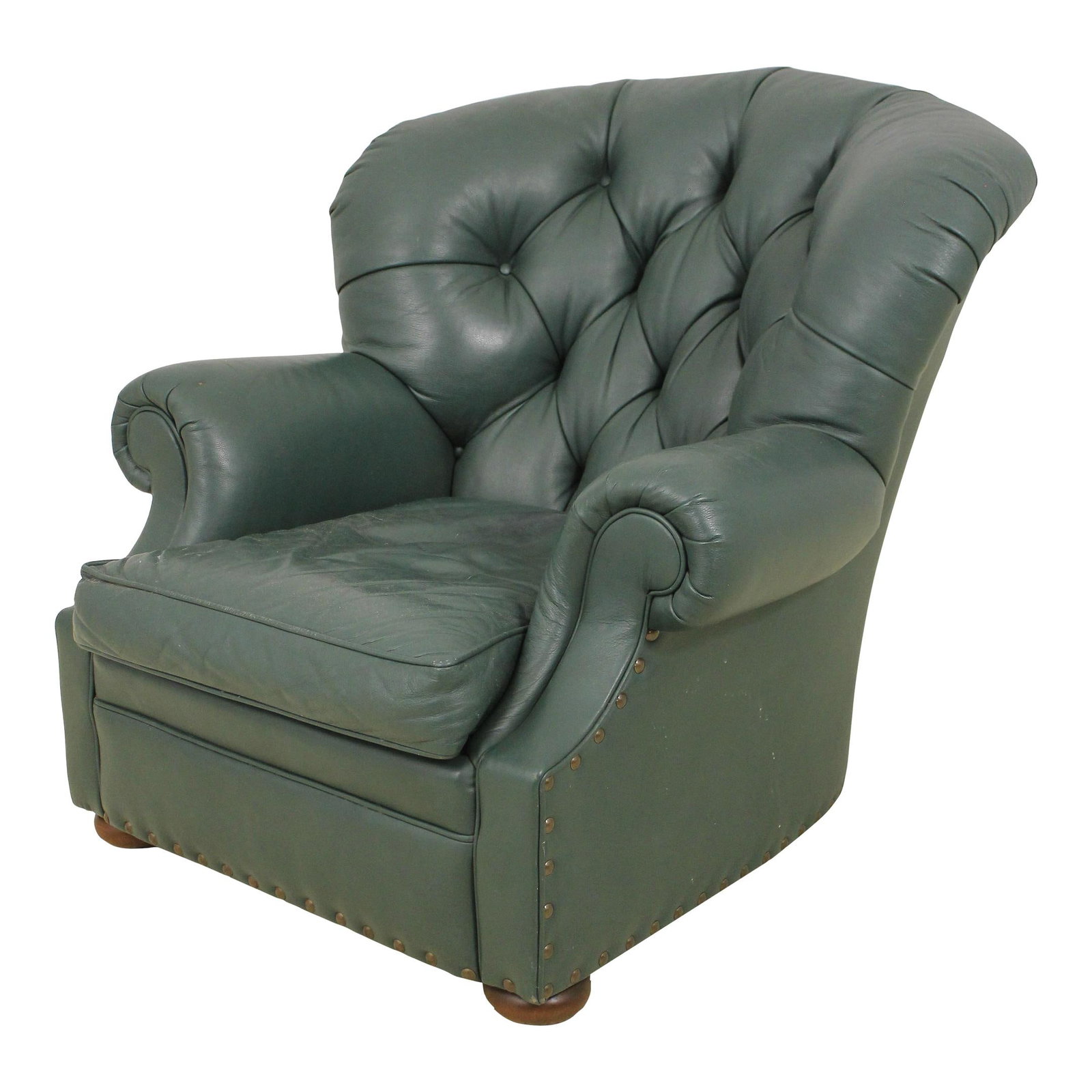Vintage Green Leather Tufted Back Writer's Chair with Tack Head Trim: Vintage Green Leather Tufted Back Writer's Chair with Tack Head Trim This elegant Green Leather Tufted Back Writer's Chair showcases a traditional style with quality leather and a classic tack head tr