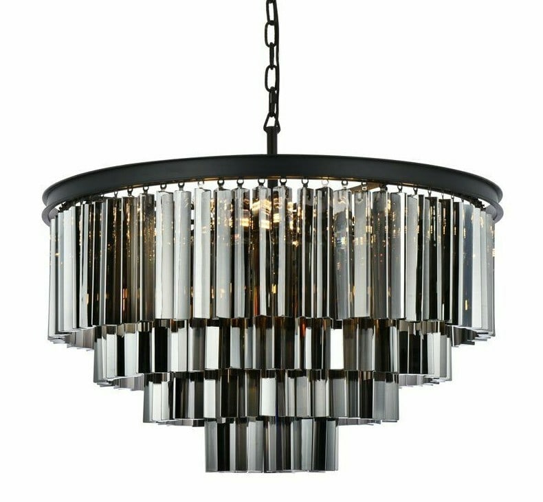 Sydney 17 Light Crystal Chandelier Matte Black 32 in: Sydney 17 Light Crystal Chandelier Matte Black 32 in Modern 17-light chandelier with clear, white, and warm white light color options. It features a matte black frame with crystal and glass constructi