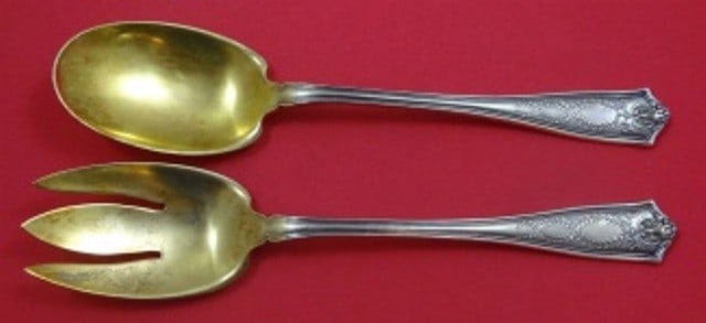 Tiffany & Co Winthrop Sterling Silver Salad Serving Set 2-Piece Gold Washed 9 3/4" (1 of 1)