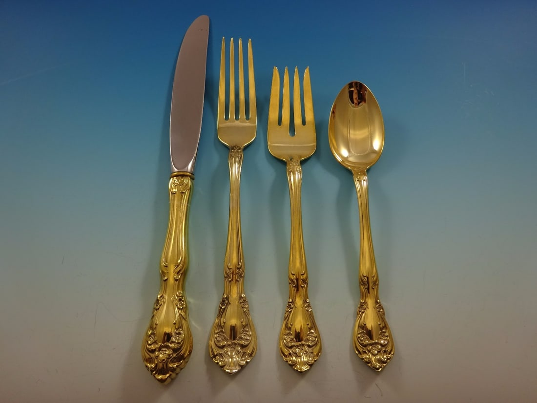 Alvin Chateau Rose Gold Vermeil Sterling Silver Flatware Set 24 Pcs: Alvin Chateau Rose Gold Vermeil Sterling Silver Flatware Set 24 Pcs Enhance your dining experience with the Chateau Rose Gold by Alvin Sterling Silver Flatware Service Set. This exquisite 24-piece fla