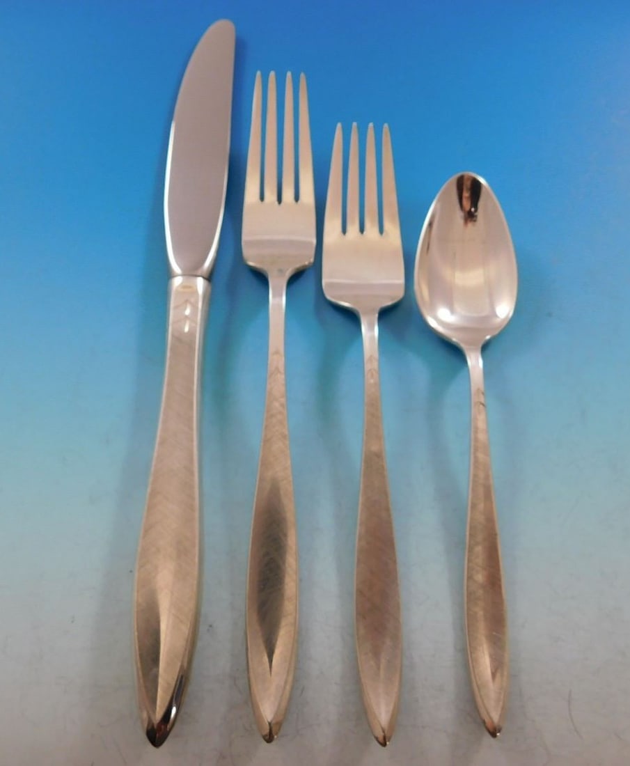 Gossamer Gorham Sterling Silver Flatware Set 24 Pieces with Towle Caddy: Gossamer Gorham Sterling Silver Flatware Set 24 Pieces with Towle Caddy Elevate your dining experience with the Gossamer by Gorham Sterling Silver Flatware Set, designed for service for six. This exqu
