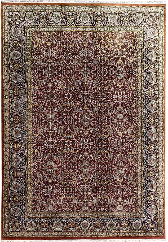 Luxurious 9.10 x 14.5 Handwoven Kashmir Silk Rug Burgundy: Luxurious 9.10 x 14.5 Handwoven Kashmir Silk Rug Burgundy Free continental US Shipping Transform your space with this exquisite 9.10 x 14.5 Quality Kashmir Silk Rug in a luxurious burgundy hue. Handwo