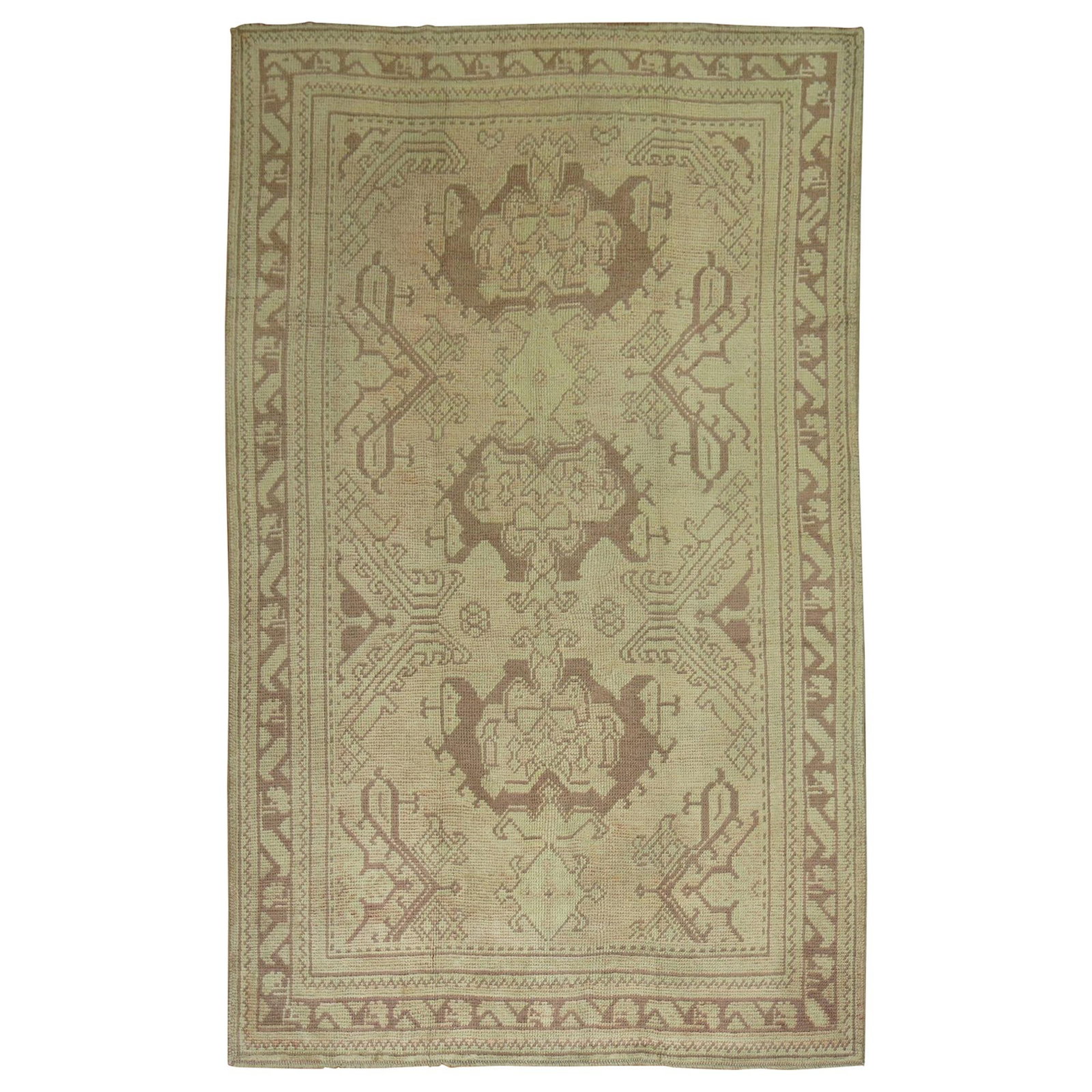 Antique Turkish Oushak Hand-Knotted Wool Foyer Rug 1920s 5'1" x 8'1": Antique Turkish Oushak Hand-Knotted Wool Foyer Rug 1920s 5'1" x 8'1" Discover the charm of this antique Turkish Oushak foyer rug, a captivating addition to any entryway. Crafted from wool using hand-k