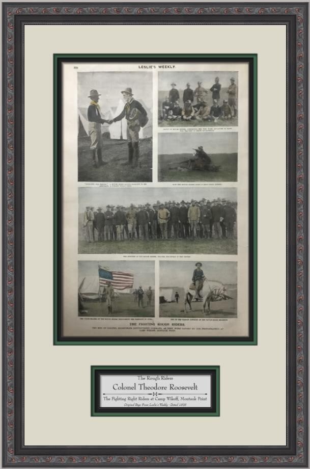 1898 Theodore Roosevelt Leslie's Weekly Newspaper Custom Framed with Engraving: 1898 Theodore Roosevelt Leslie's Weekly Newspaper Custom Framed with Engraving This original 1898 newspaper from Leslie's Weekly features an engraving of Theodore Roosevelt and has been custom framed 