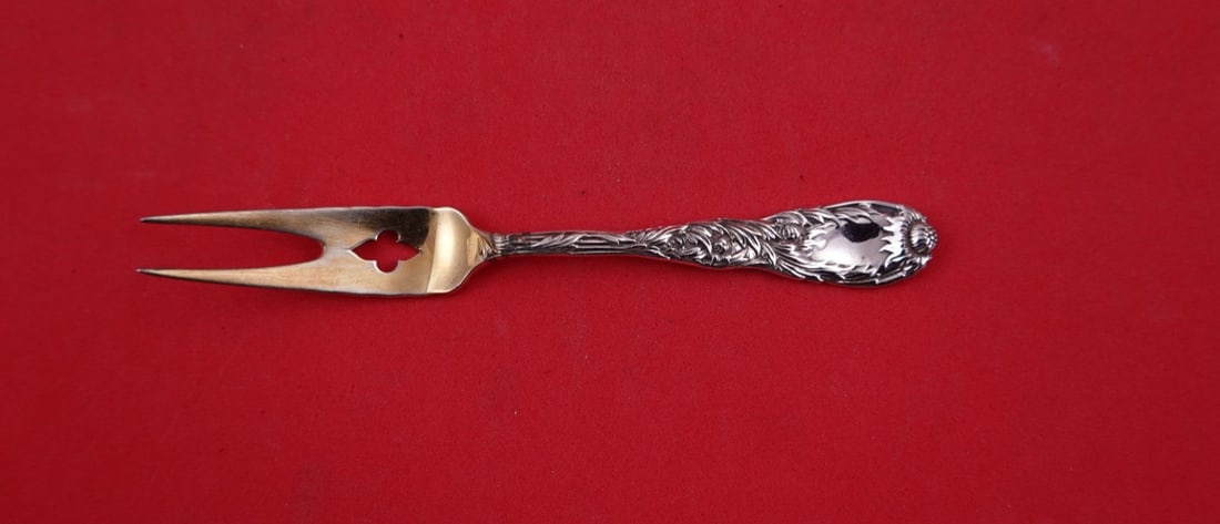 Tiffany Co Chrysanthemum Sterling Silver Strawberry Serving Fork Gold Washed 5" (1 of 2)