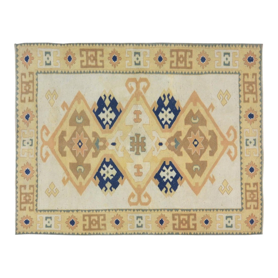 Anatolian Wool Area Rug Hand Knotted Gold 5'x6'8" Vintage Turkish: Anatolian Wool Area Rug Hand Knotted Gold 5'x6'8" Vintage Turkish This vintage Turkish Anatolian rug is hand-knotted from wool using traditional techniques. It features a gold color palette and a rich