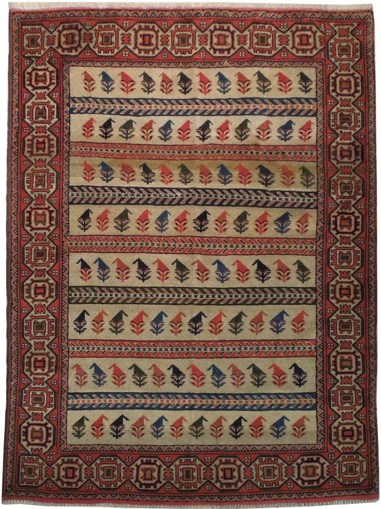 5 x 6.6 Hand-Knotted Afghan Shirvan Caucasian Wool Rug: 5 x 6.6 Hand-Knotted Afghan Shirvan Caucasian Wool Rug Free continental US Shipping This hand-knotted Afghan Shirvan rug features a Caucasian-inspired design with bold geometric medallions and stylize