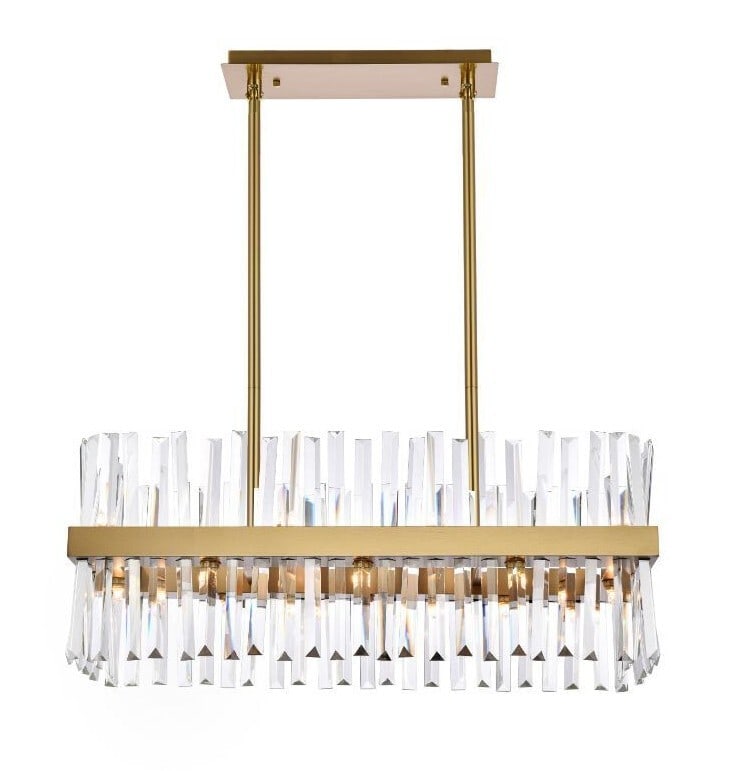 Serephina 16-Light Crystal Chandelier Satin Gold 30 in: Serephina 16-Light Crystal Chandelier Satin Gold 30 in Modern 16-light crystal chandelier in a satin gold finish, designed for indoor use in dining rooms, kitchens, living rooms, bedrooms, hallways, f
