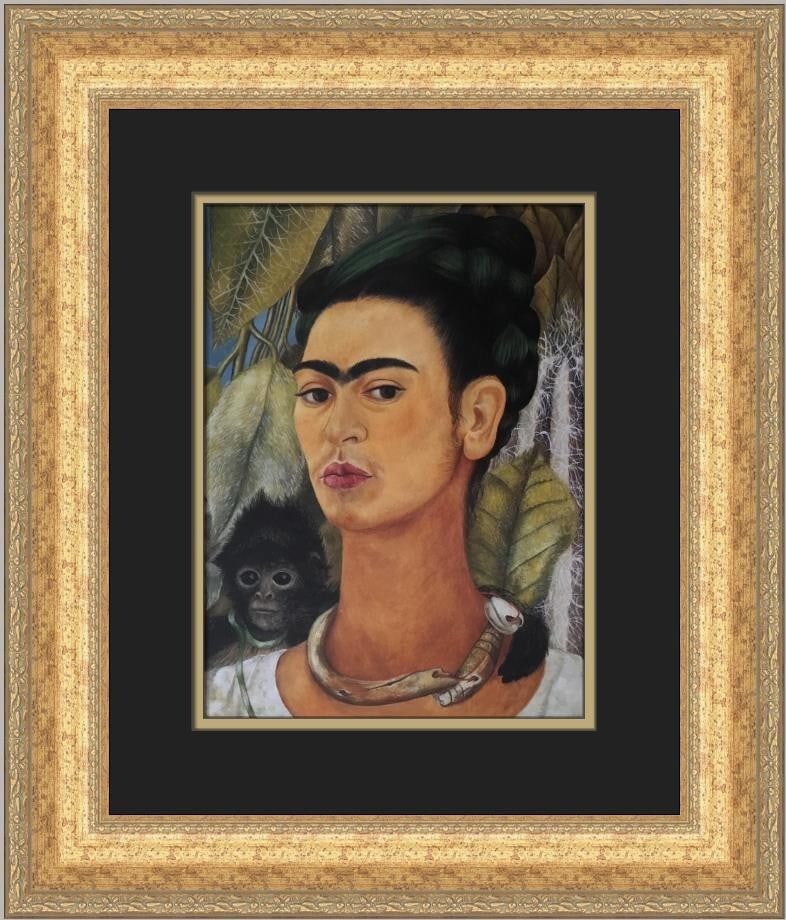 Frida Kahlo Self-Portrait with Monkey Custom Framed Art Print (1 of 2)