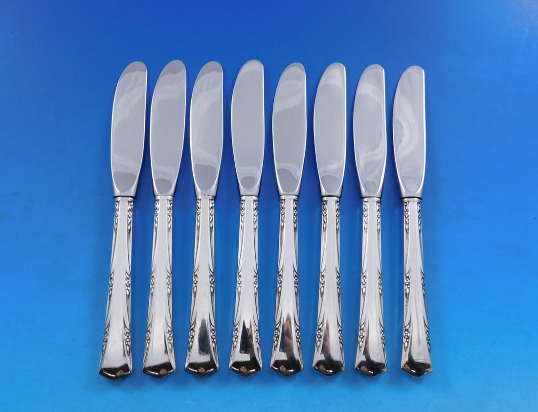 Gorham Greenbrier Sterling Silver Butter Spreader Set 8 pcs Modern Blades 6 1/4" (1 of 4)