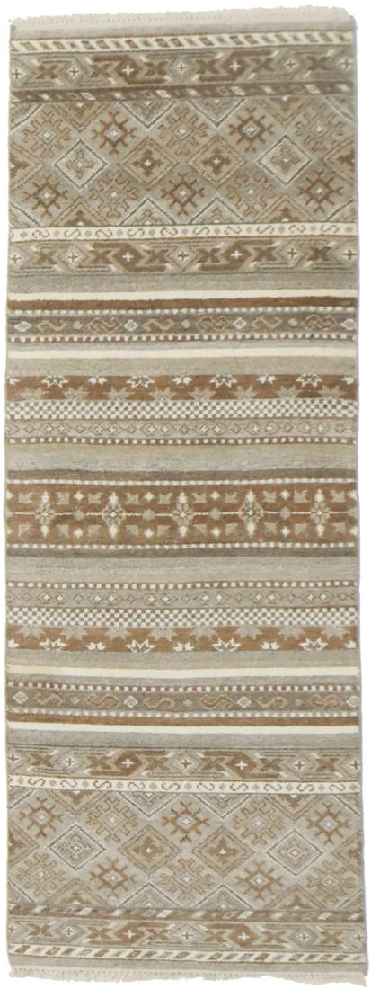 Hand-Knotted 2'5 x 6'8 Multicolored Modern Striped Wool Rug (1 of 16)