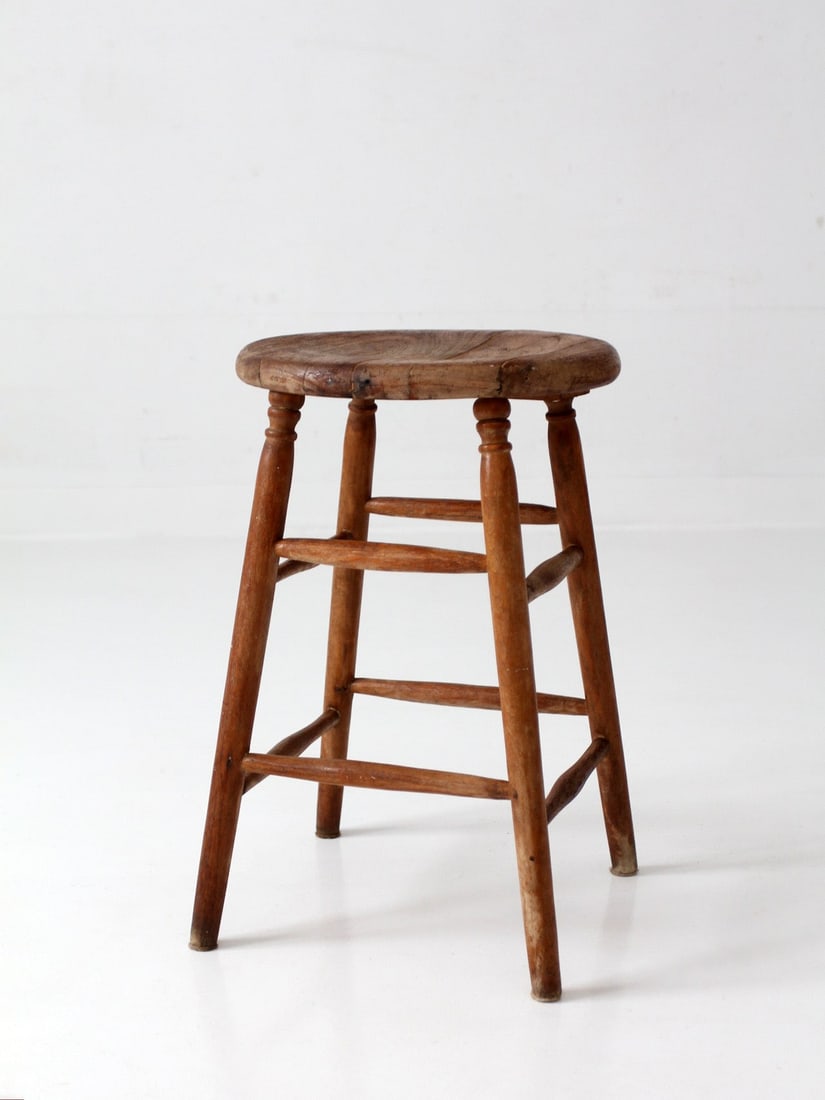 Early 20th Century Round Wood Farmhouse Stool (1 of 13)