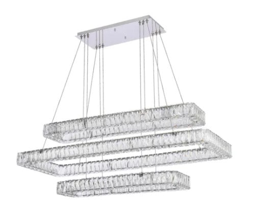 Monroe 50 in LED Crystal Chandelier Chrome 3 Tier: Monroe 50 in LED Crystal Chandelier Chrome 3 Tier Modern crystal chandelier ceiling light with a chrome finish, designed for indoor installation. It features a 3-tier design with clear Royal Cut cryst