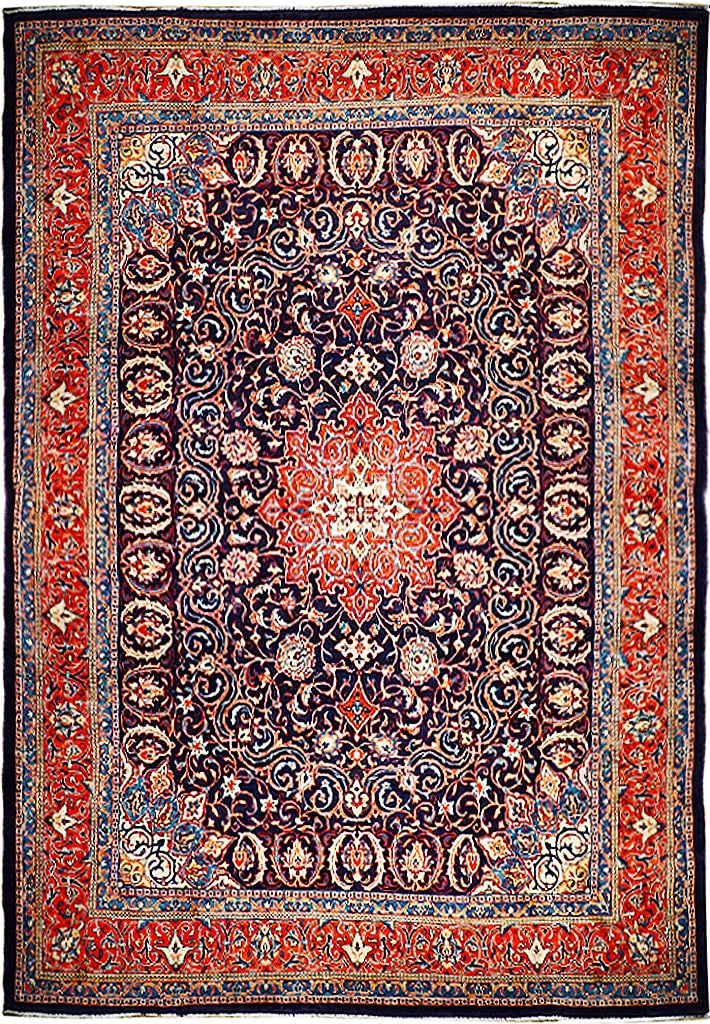 Handcrafted 9'11 x 13'3 Persian Sarouk Rug Dark Indigo: Handcrafted 9'11 x 13'3 Persian Sarouk Rug Dark Indigo Free continental US Shipping Elevate your living space with this exquisite 9' 11" x 13' 3" Navy Blue Traditional Persian Sarouk Rug, handcrafted 