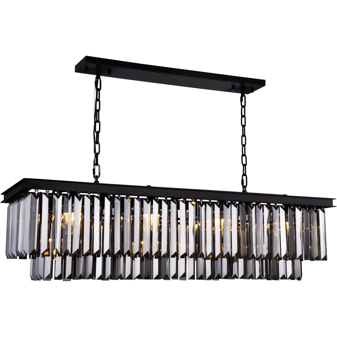 Sydney 12 Light Crystal Chandelier Matte Black 50 in: Sydney 12 Light Crystal Chandelier Matte Black 50 in Modern 12-light chandelier with a matte black finish and silver shade crystals. It is hardwired, dimmable, and height-adjustable, with downward lig