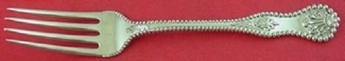 Dominick and Haff Charles II sterling fork 6 3/4": Dominick and Haff Charles II sterling fork 6 3/4" Sterling silver regular fork in the Charles II pattern by Dominick & Haff. The piece measures 6 3/4 inches and is monogrammed, with monograms that var