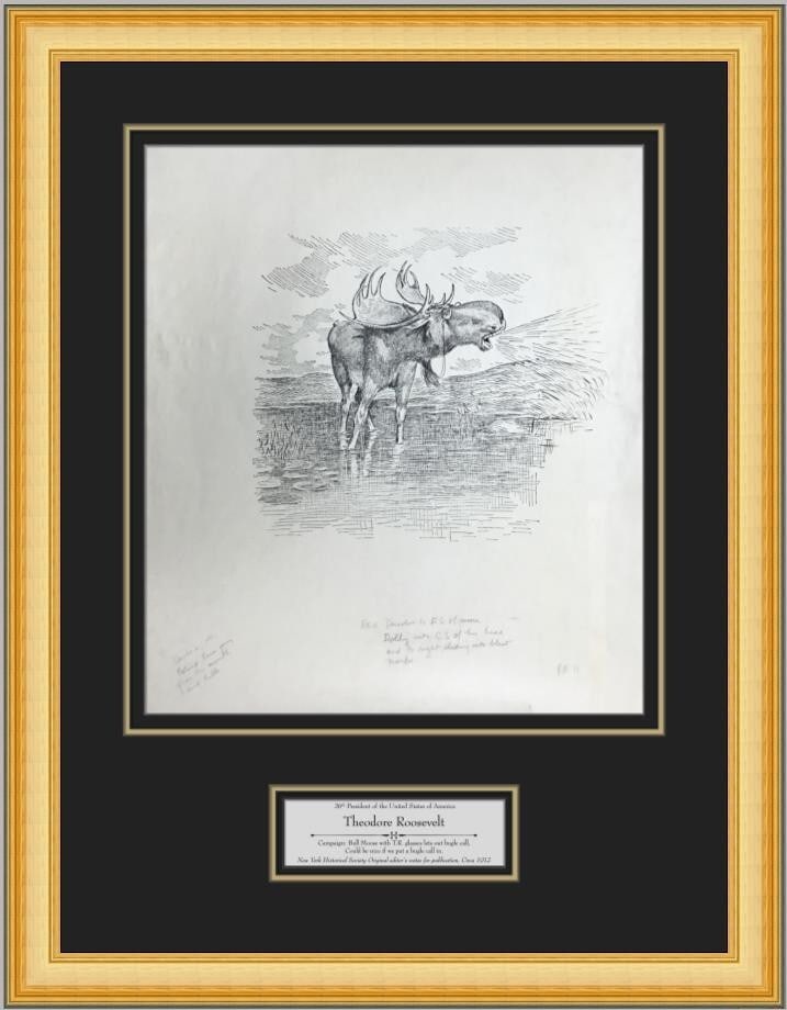 1902 Theodore Roosevelt Bull Moose publication proofs framed with plaque (1 of 7)
