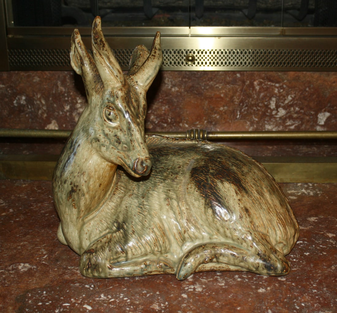Royal Copenhagen Knud Kyhn Art Deco Stoneware Deer Sculpture 2/15: Royal Copenhagen Knud Kyhn Art Deco Stoneware Deer Sculpture 2/15 Original Danish Art Deco stoneware deer statue by Royal Copenhagen, made by Knud Kyhn. It is a limited edition piece, number 2 of 15, 