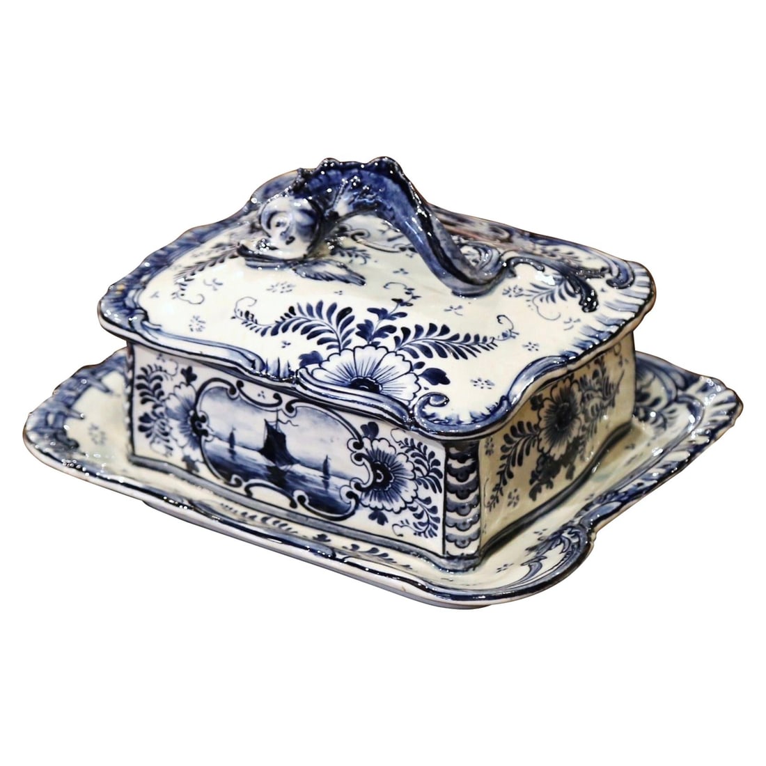 Royal Bonn Delft Faience Sardine Dish Dolphin Handle (1 of 14)