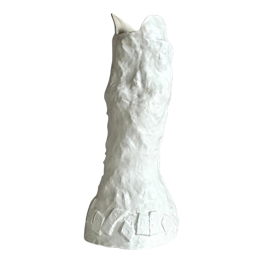 Vintage Boho Brutalist Studio Pottery Geometric Vase: Vintage Boho Brutalist Studio Pottery Geometric Vase This striking vintage vase is a masterful example of Brutalist-inspired studio pottery, showcasing a hand-built design that makes a bold sculptural