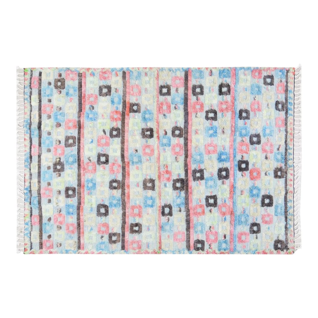 Beige Wool Moroccan Area Rug Hand Knotted 5'5 x 8': Beige Wool Moroccan Area Rug Hand Knotted 5'5 x 8' This Moroccan hand-knotted wool rug is crafted using traditional techniques, offering a blend of timeless artistry and modern design. Its soft, durab