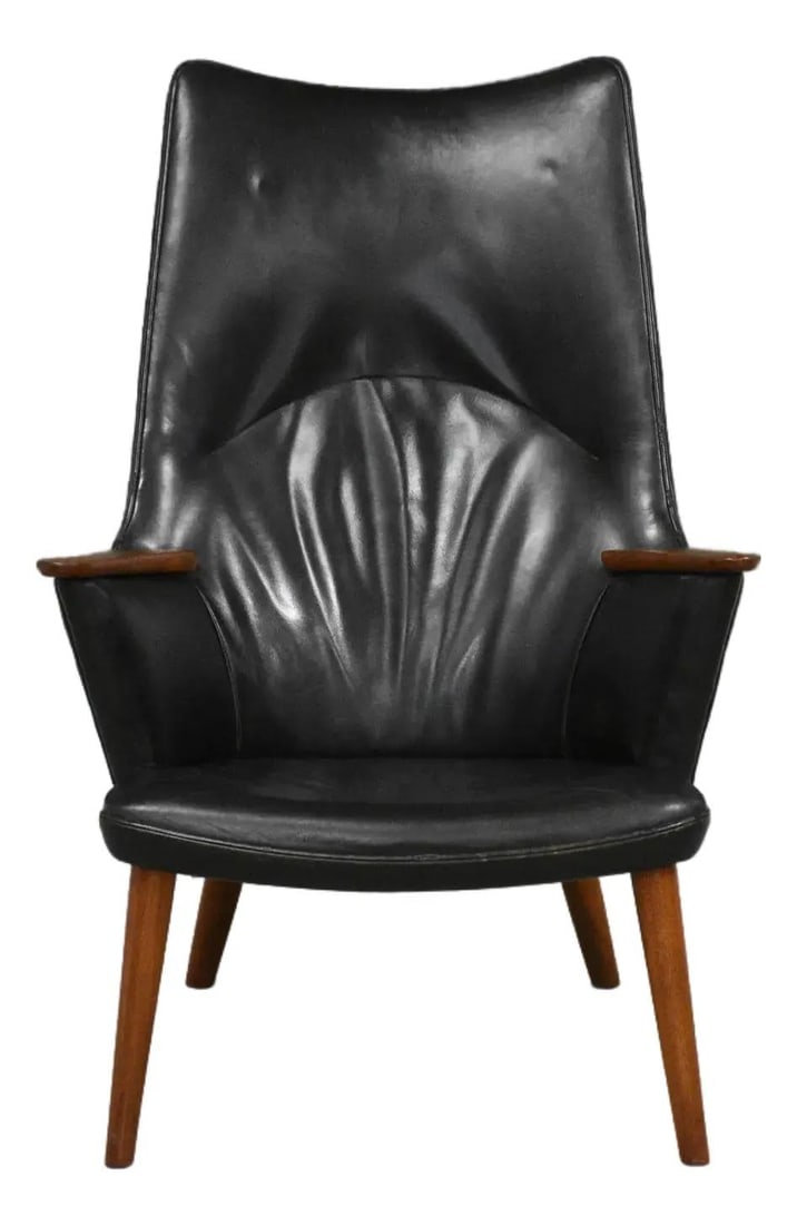 Mama Bear Chair by Hans J. Wegner Black Leather Teak 1960s Danish Design (1 of 9)